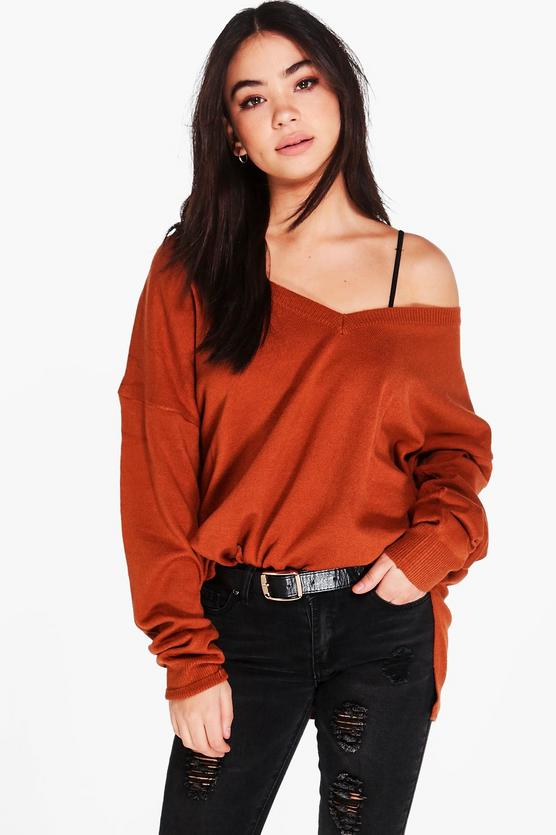 Layla V-Neck Loose Fit Jumper With Split Side Seams